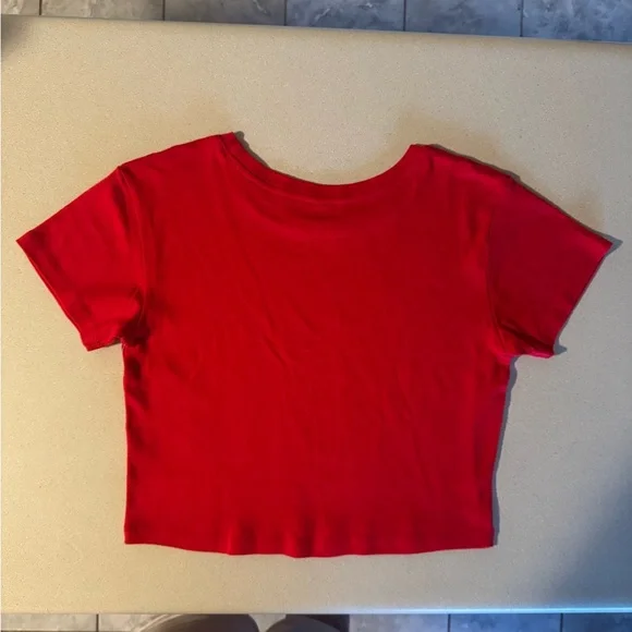 Spring Break Messy Bun Rhinestone Graphic Crop Tee Red Size L 100% Cotton - Picture 5 of 7